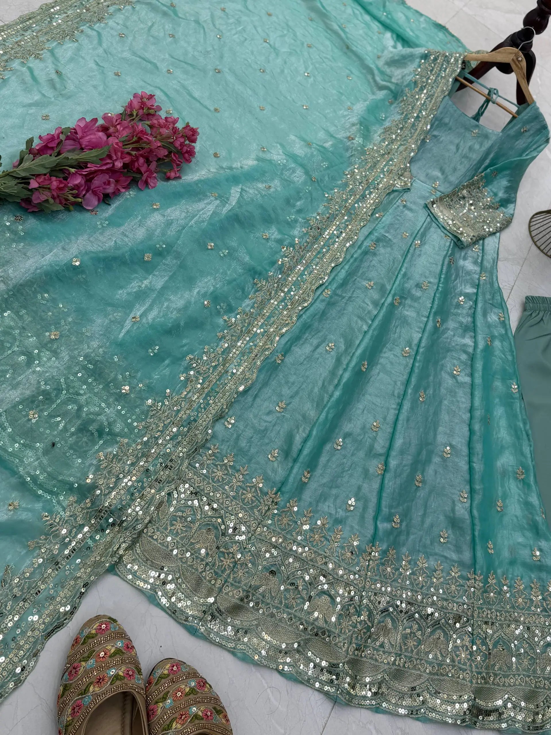 Sequin Booti Ready To Wear Silk Anarkali Gown Set