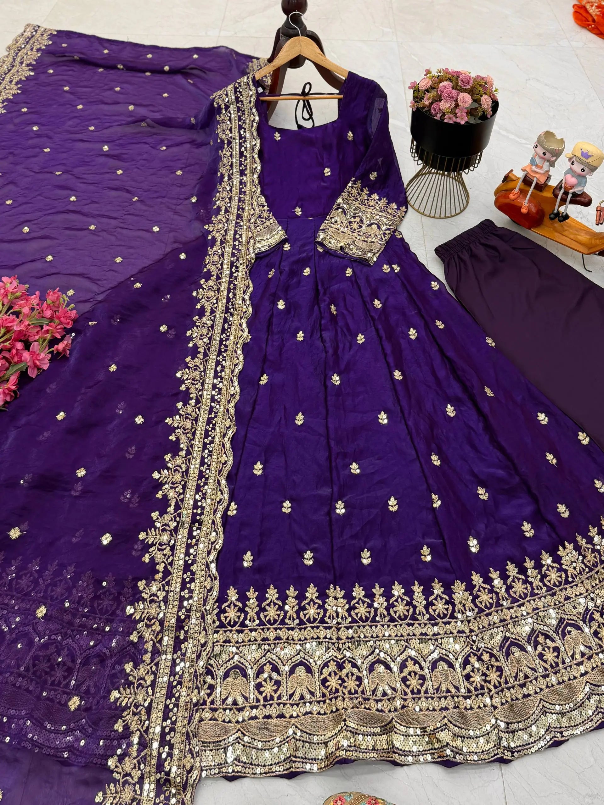 Sequin Booti Ready To Wear Silk Anarkali Gown Set