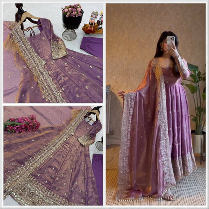 Sequin Booti Ready To Wear Silk Anarkali Gown Set