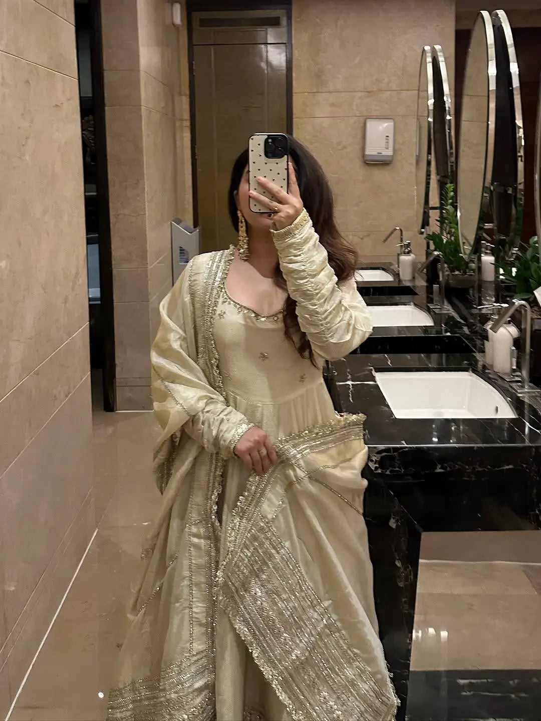 Sequin Border Designer Flared Anarkali Suit in silk fabric