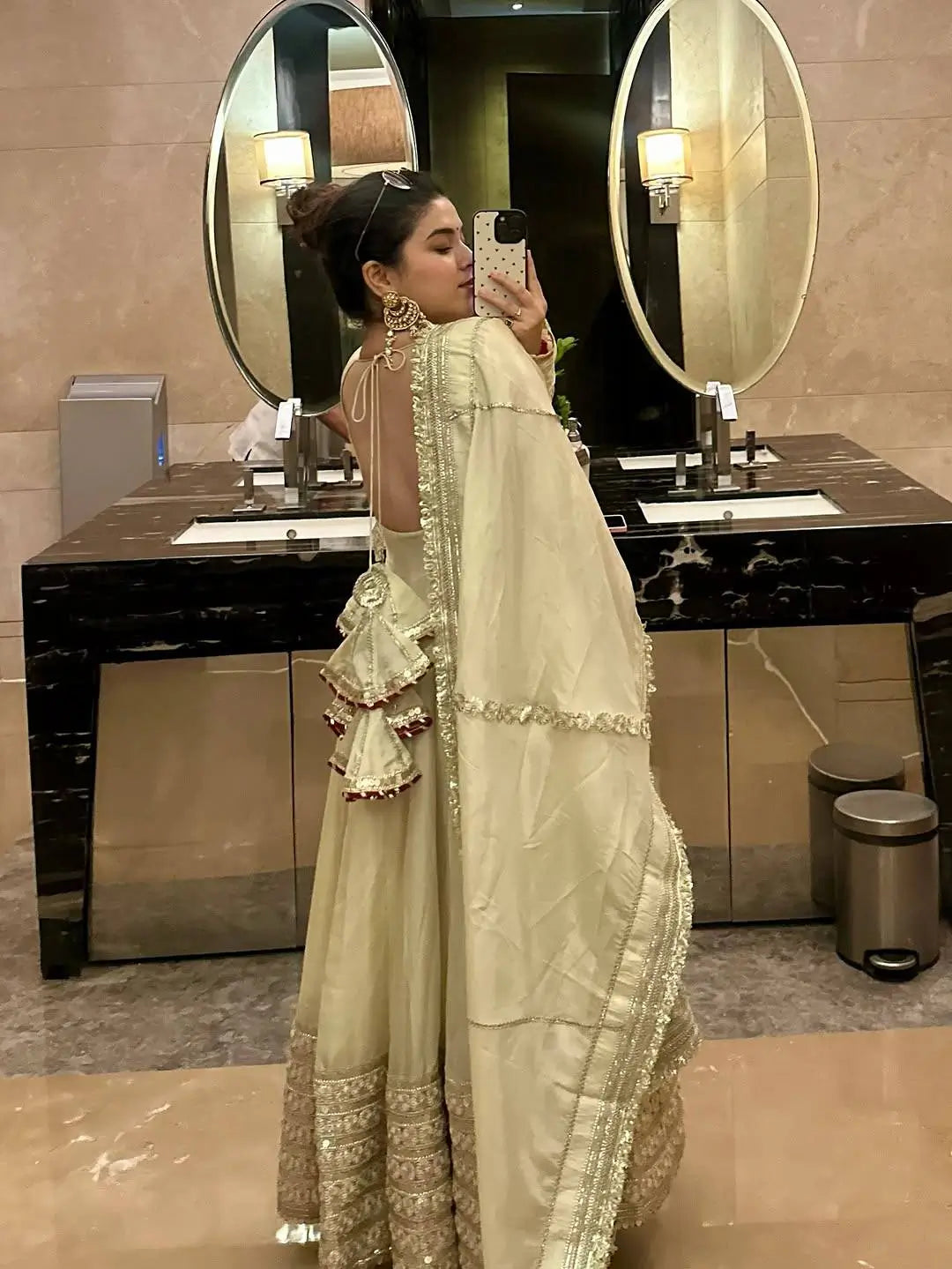 Sequin Border Designer Flared Anarkali Suit in silk fabric