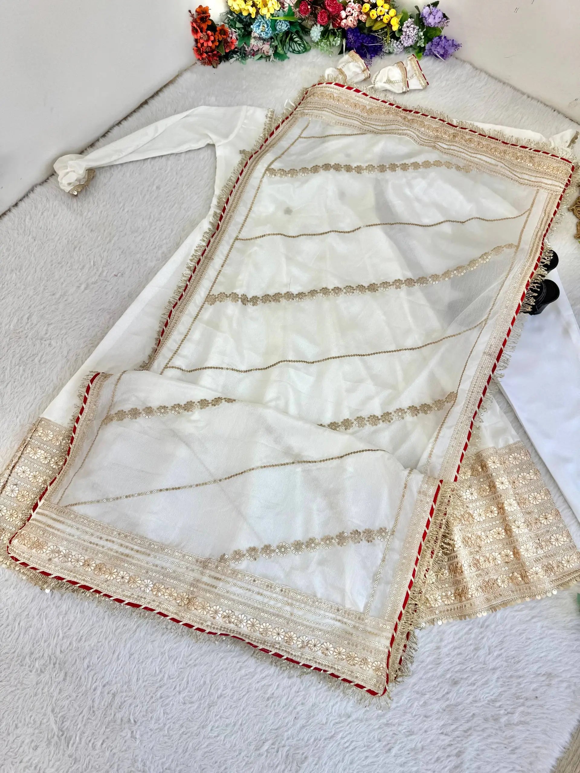 Sequin Border Designer Flared Anarkali Suit in silk fabric