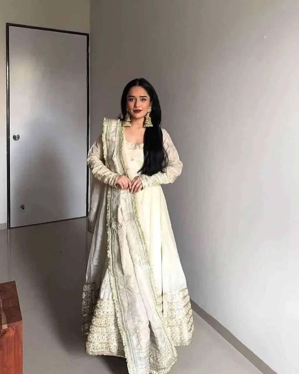 Sequin Border Designer Flared Anarkali Suit in silk fabric