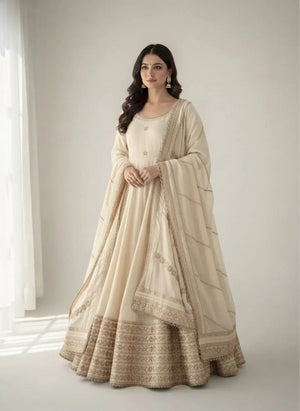 Sequin Border Designer Flared Anarkali Suit in silk fabric