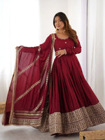 Sequin Border Designer Flared Anarkali Suit in silk fabric