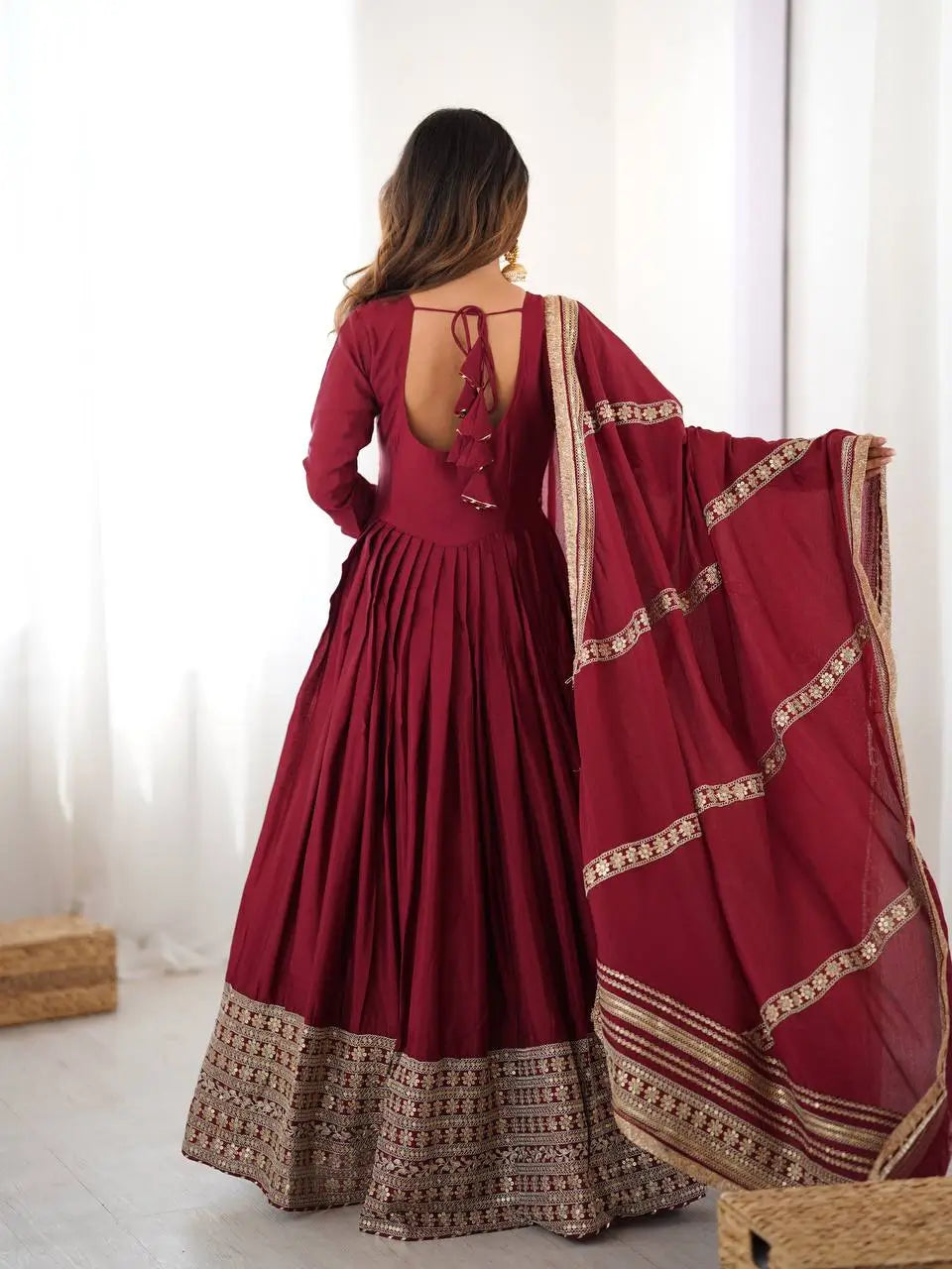 Sequin Border Designer Flared Anarkali Suit in silk fabric