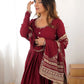 Sequin Border Designer Flared Anarkali Suit in silk fabric