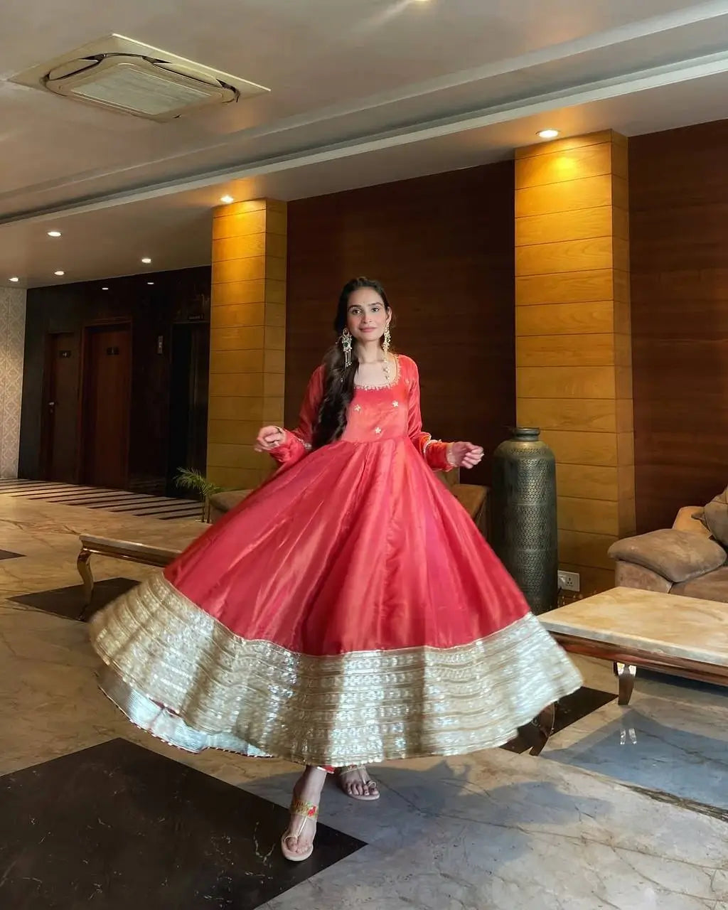 Sequin Border Designer Flared Anarkali Suit in silk fabric