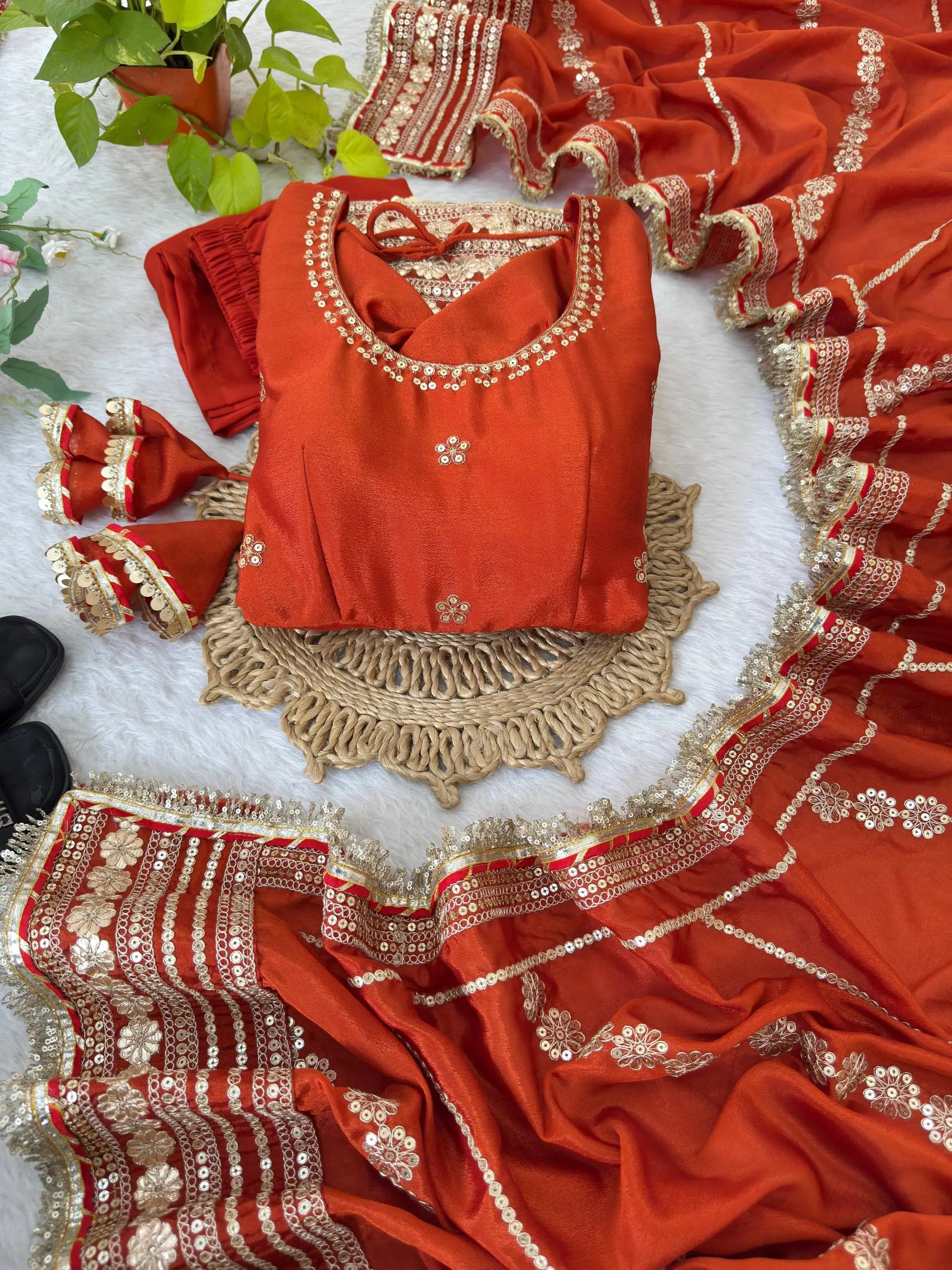 Sequin Border Designer Flared Anarkali Suit in silk fabric