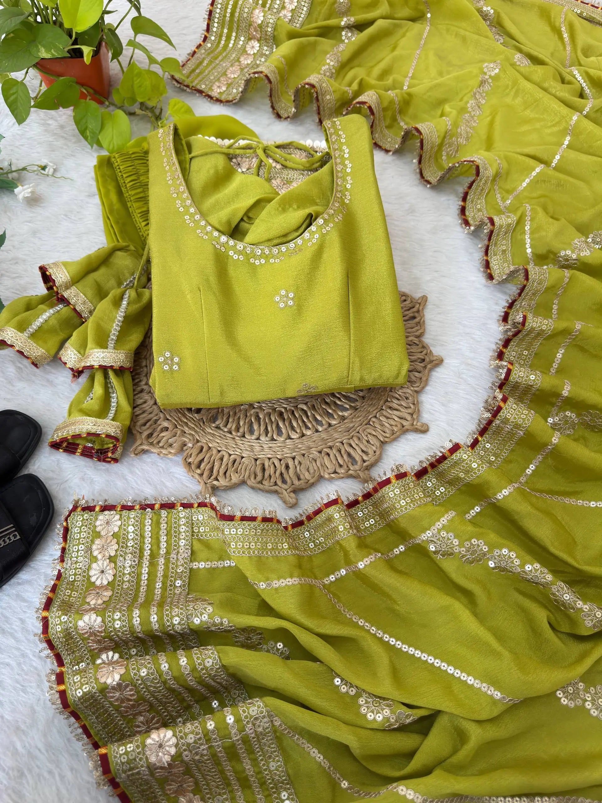 Sequin Border Designer Flared Anarkali Suit in silk fabric