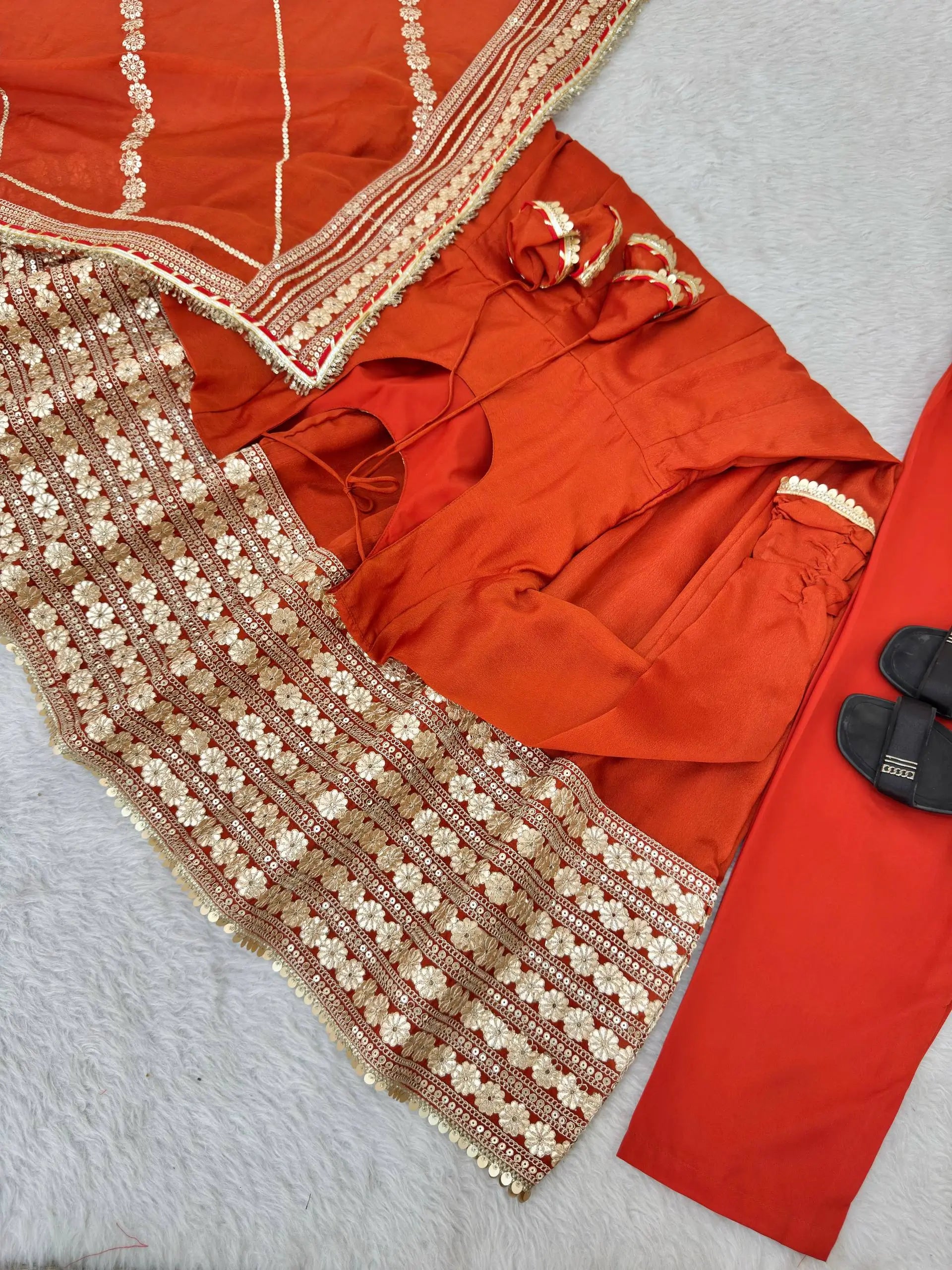 Sequin Border Designer Flared Anarkali Suit in silk fabric