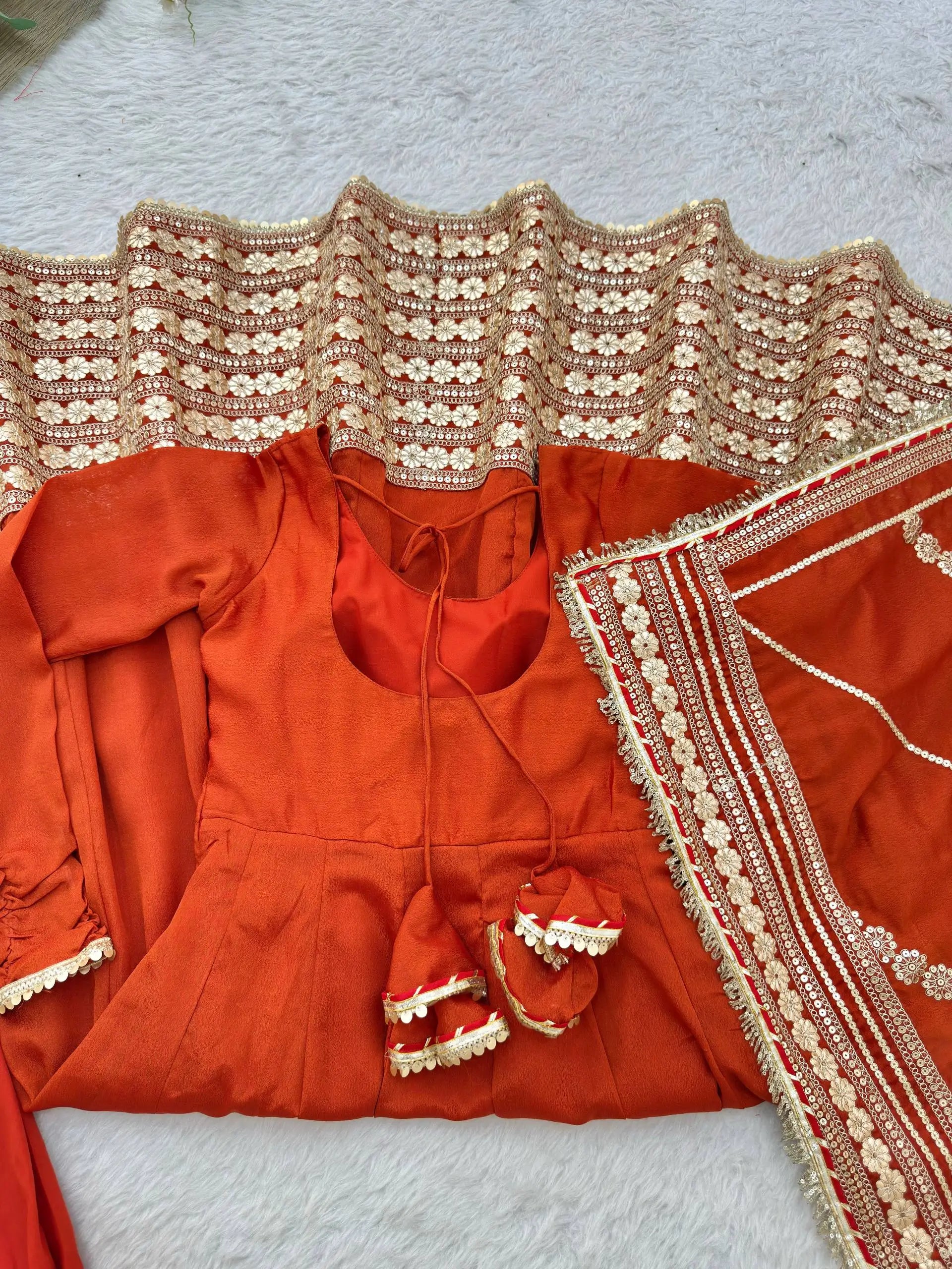 Sequin Border Designer Flared Anarkali Suit in silk fabric