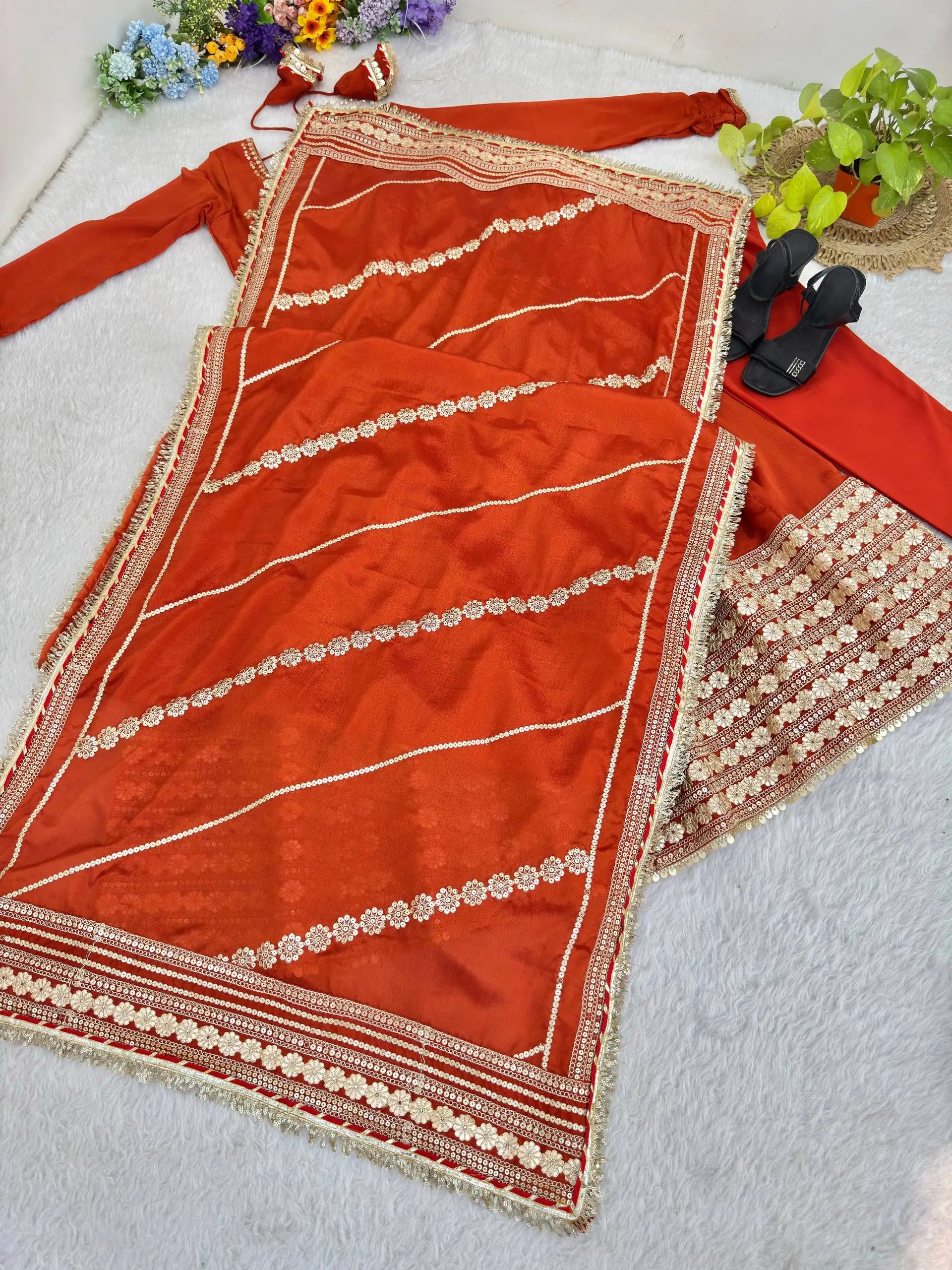 Sequin Border Designer Flared Anarkali Suit in silk fabric
