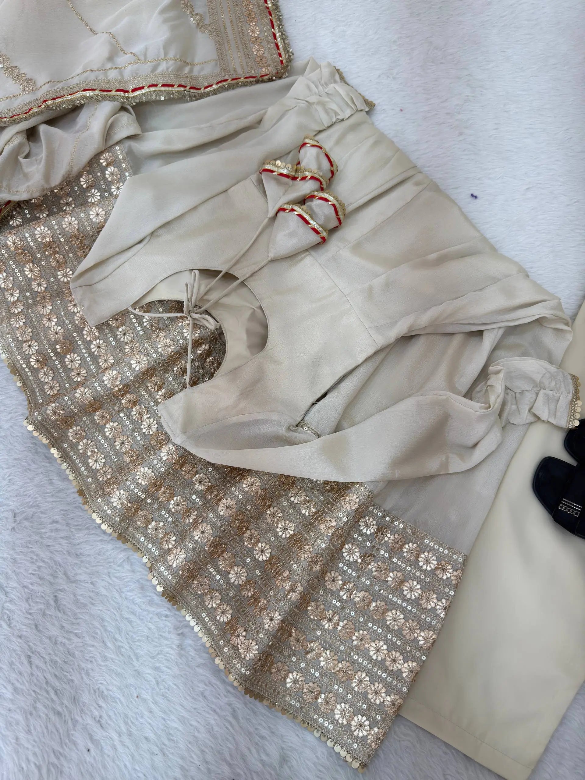 Sequin Border Designer Flared Anarkali Suit in silk fabric