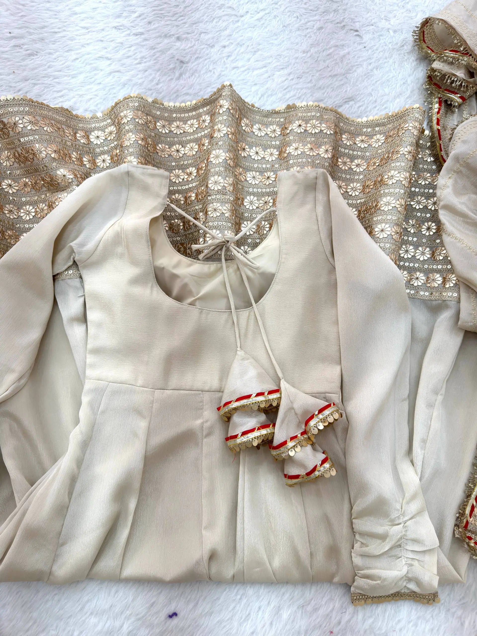 Sequin Border Designer Flared Anarkali Suit in silk fabric