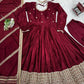 Sequin Border Designer Flared Anarkali Suit in silk fabric