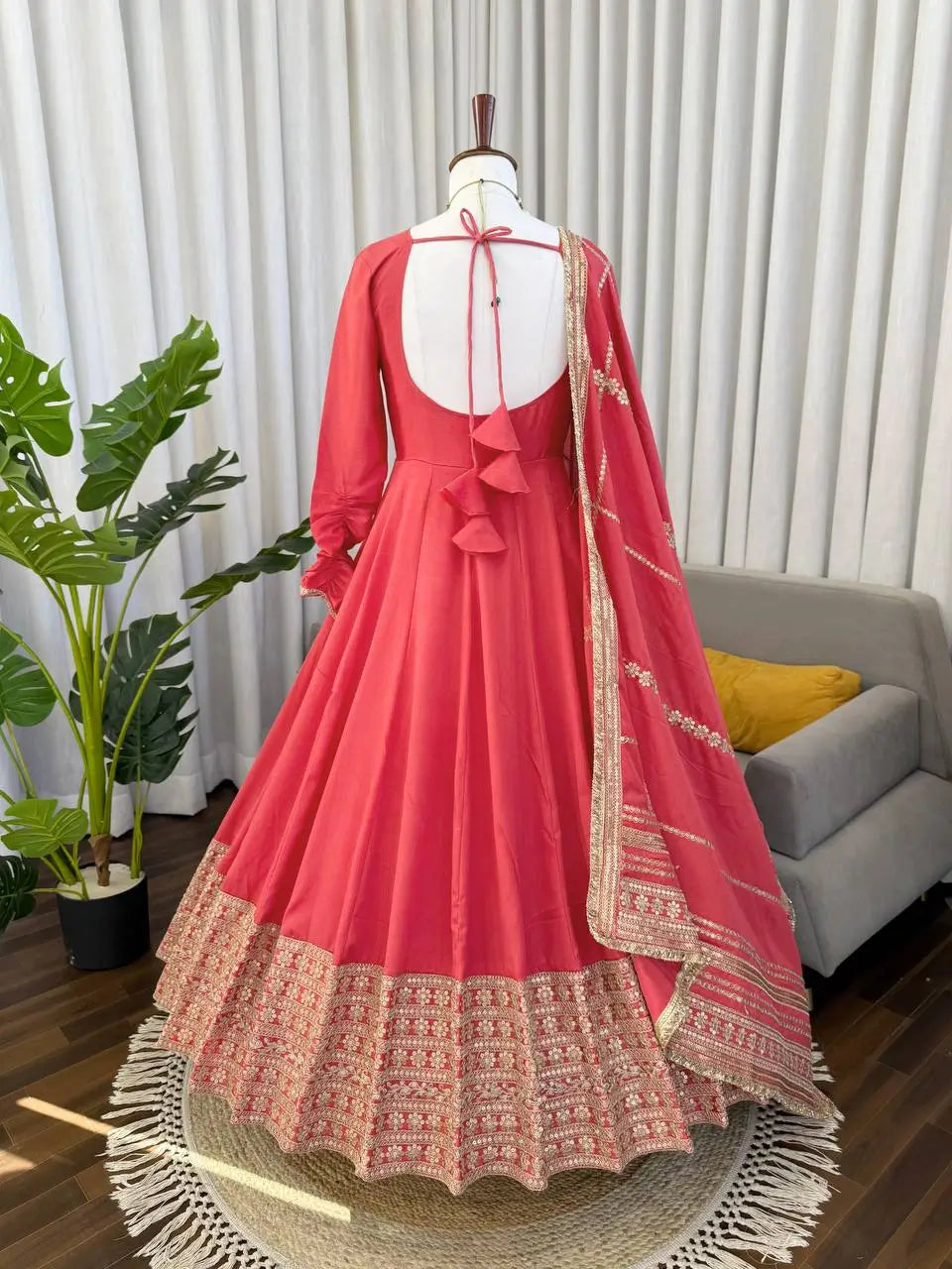 Sequin Border Designer Flared Anarkali Suit in silk fabric