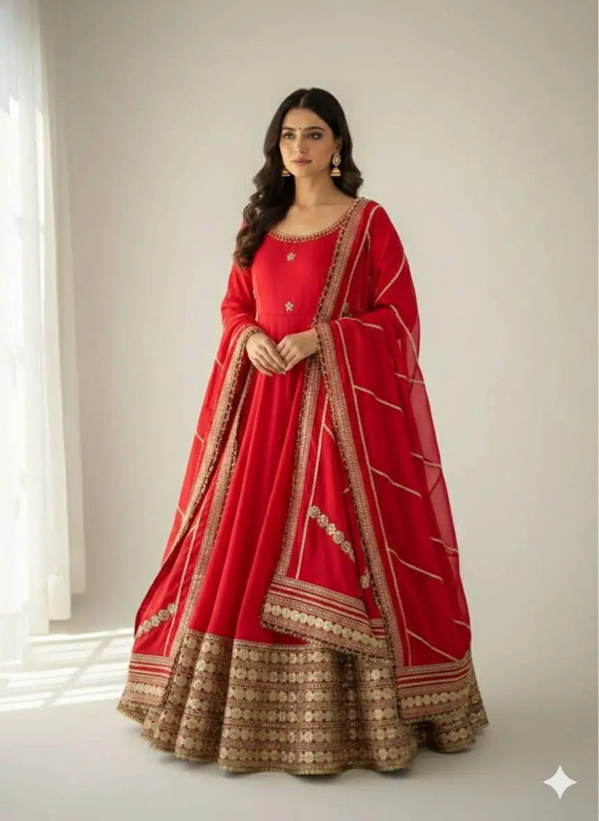 Sequin Border Designer Flared Anarkali Suit in silk fabric