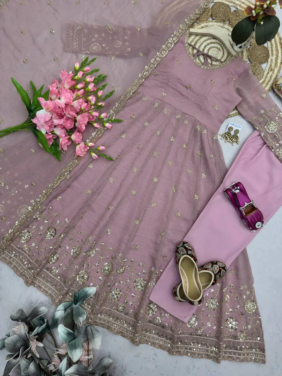 Sequin Crinkle Silk Anarkali