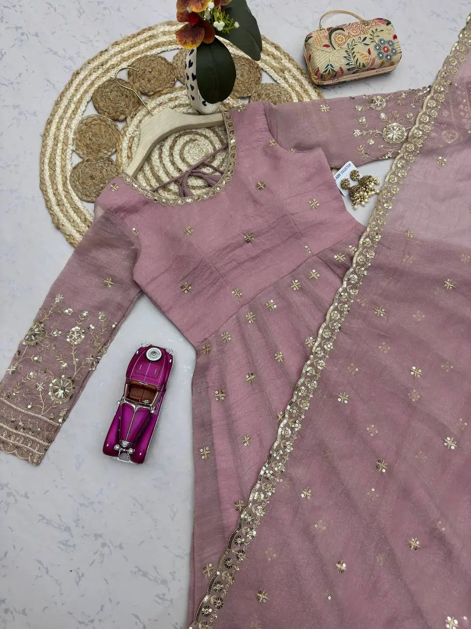 Sequin Crinkle Silk Anarkali