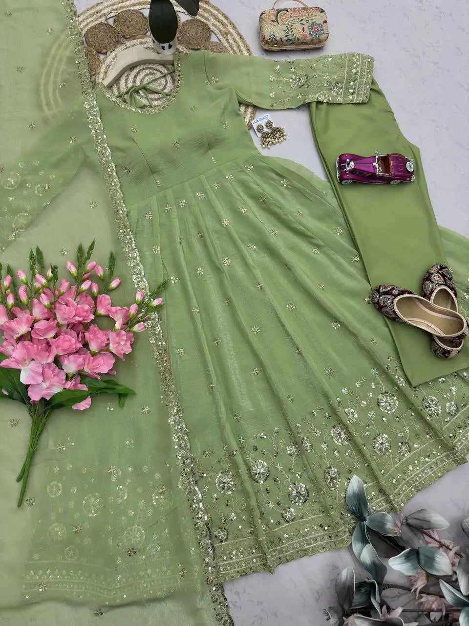 Sequin Crinkle Silk Anarkali