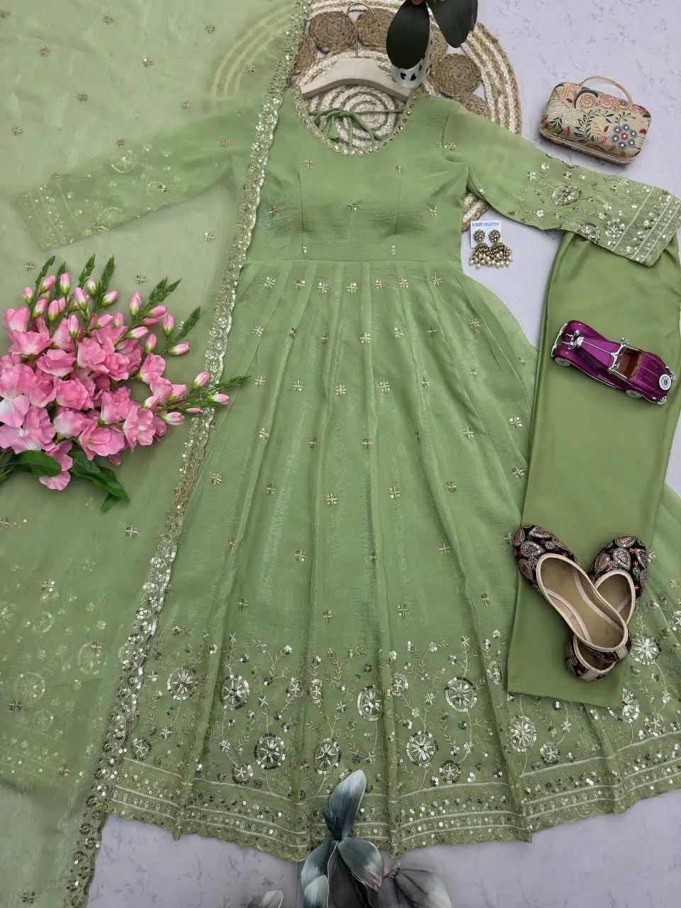 Sequin Crinkle Silk Anarkali