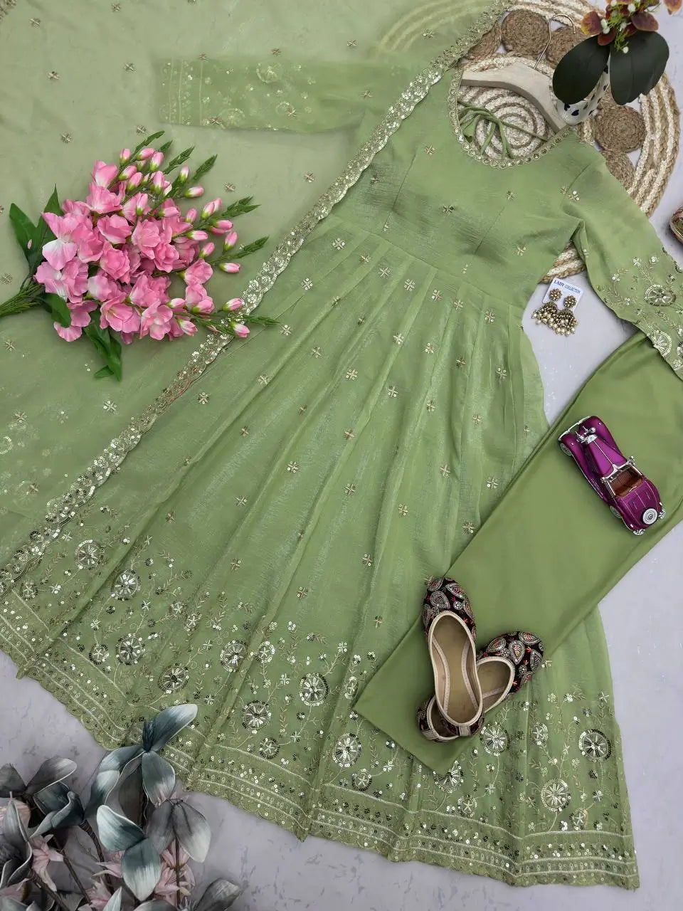 Sequin Crinkle Silk Anarkali
