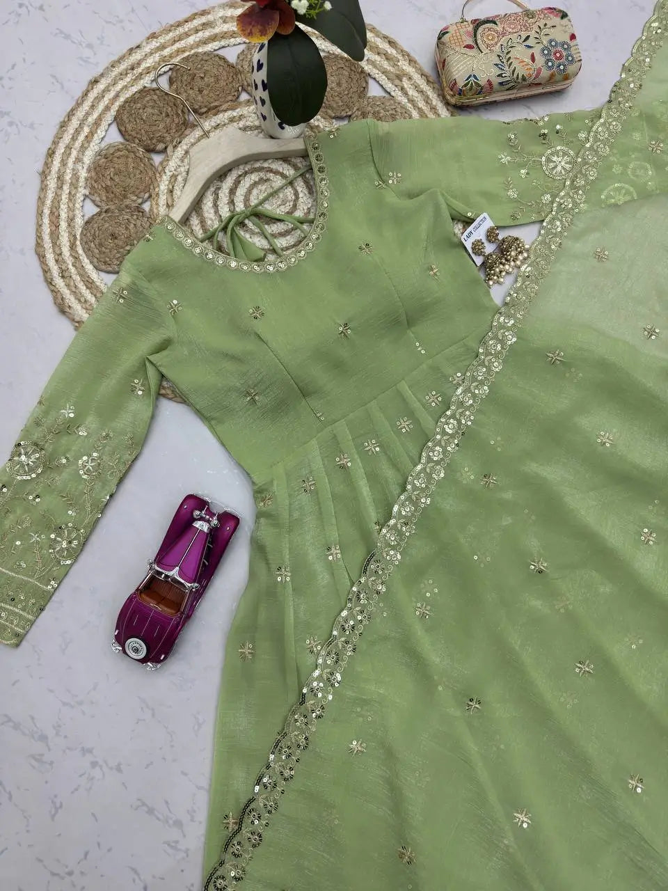 Sequin Crinkle Silk Anarkali