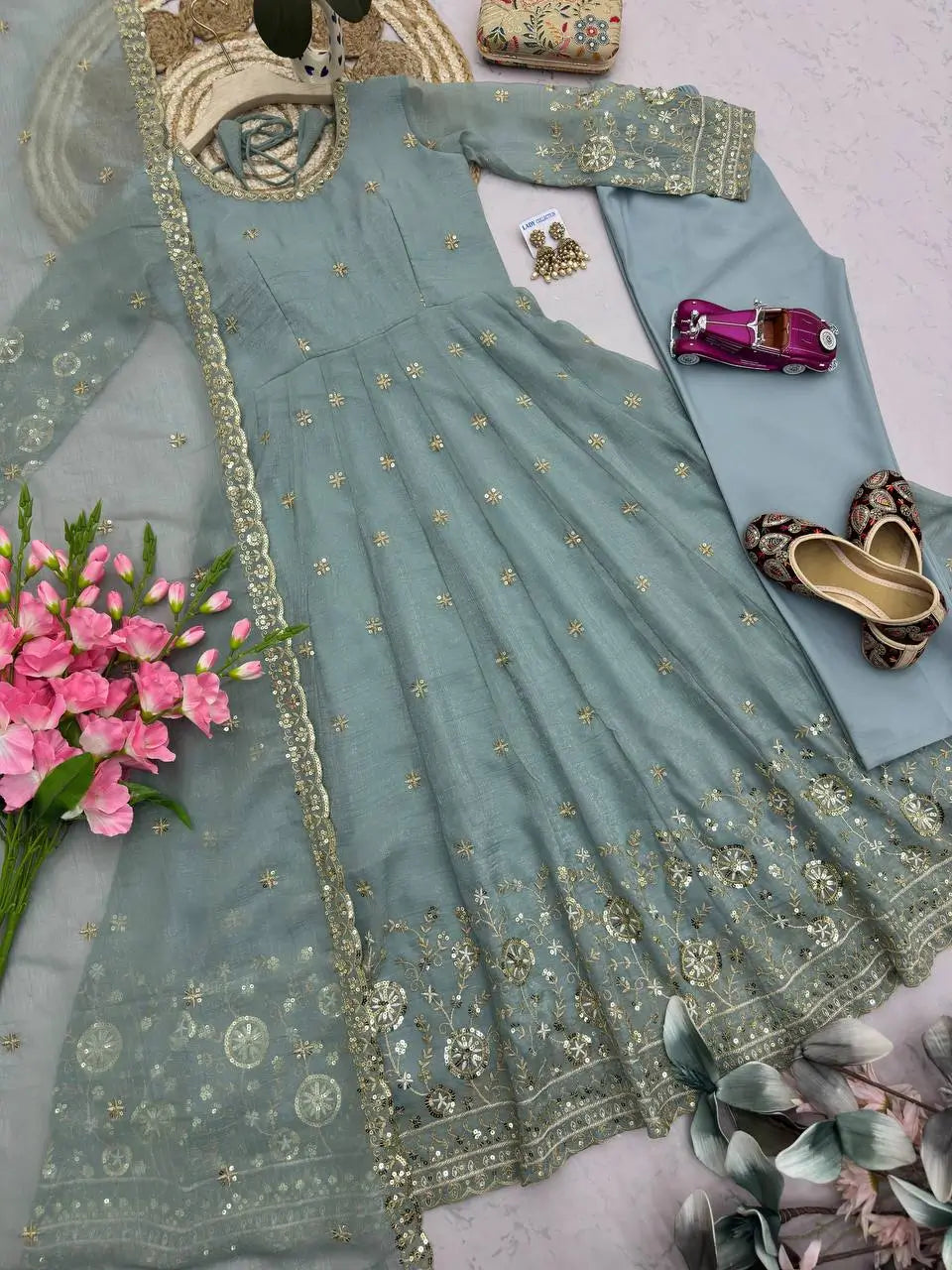 Sequin Crinkle Silk Anarkali