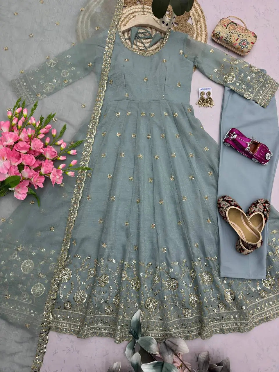 Sequin Crinkle Silk Anarkali