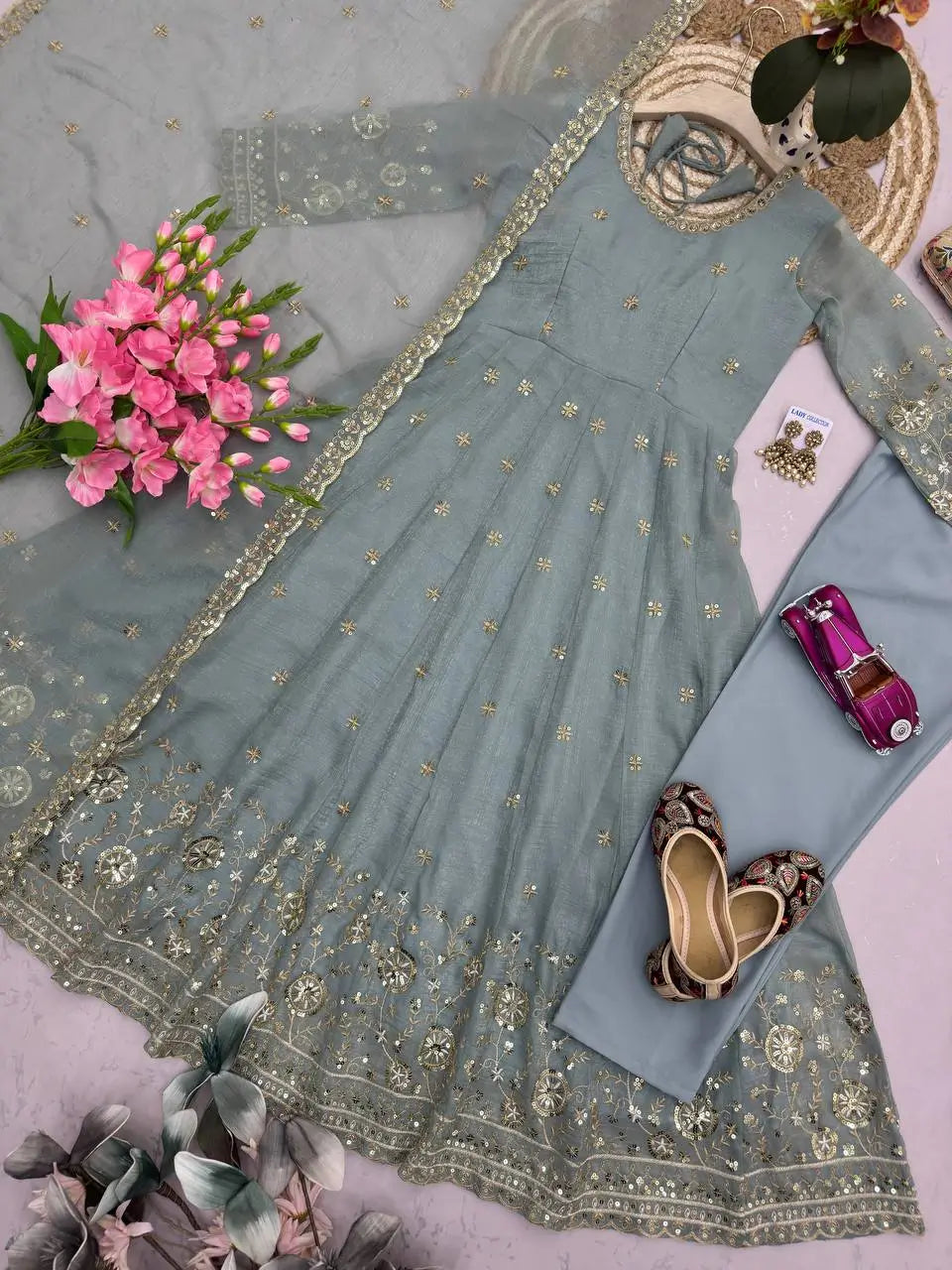 Sequin Crinkle Silk Anarkali