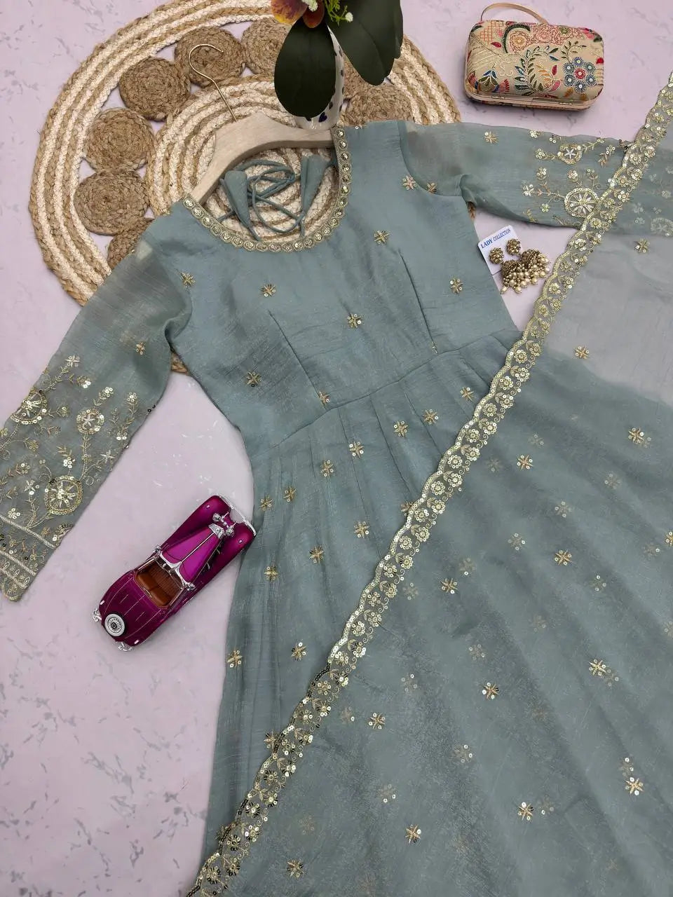 Sequin Crinkle Silk Anarkali