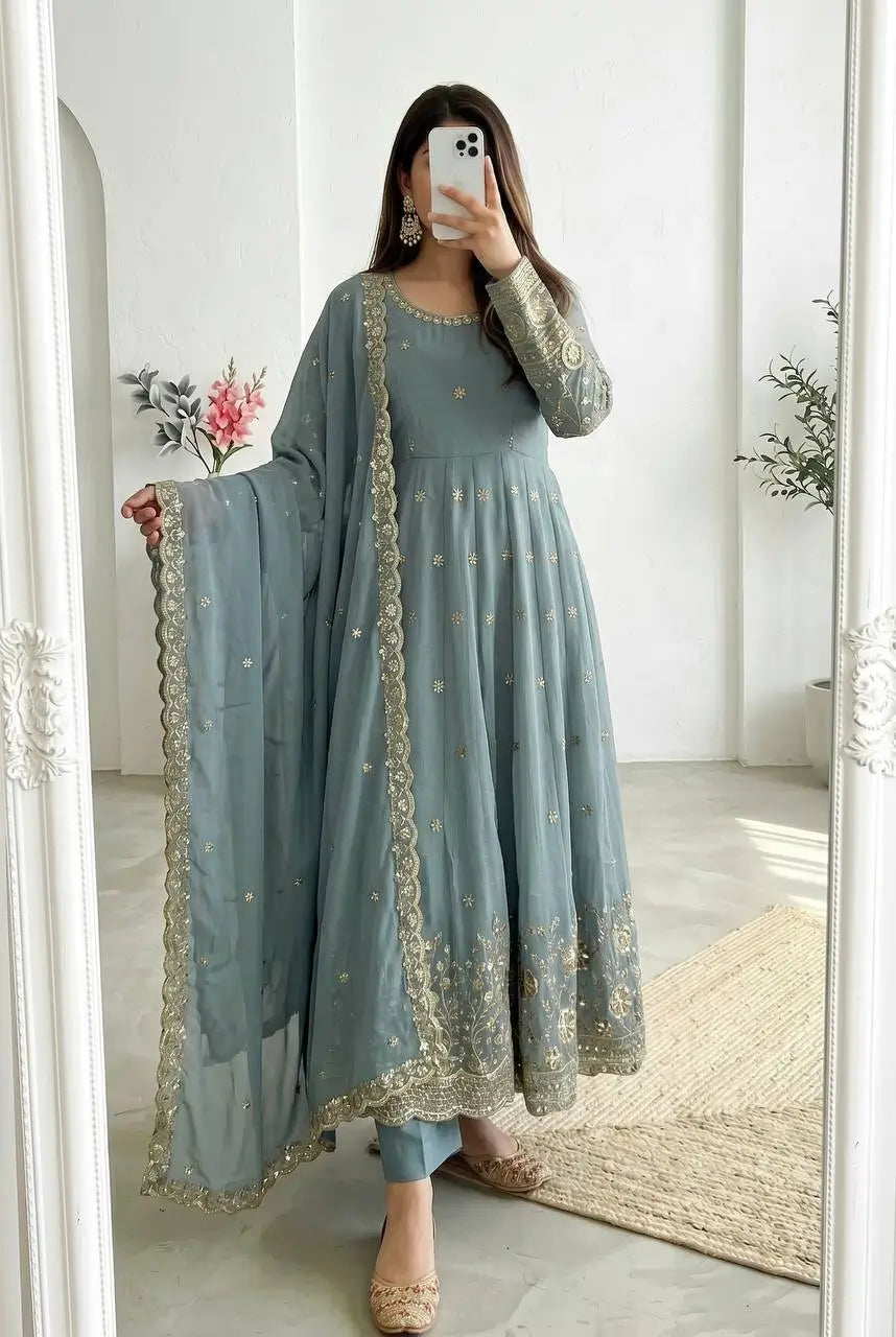 Sequin Crinkle Silk Anarkali