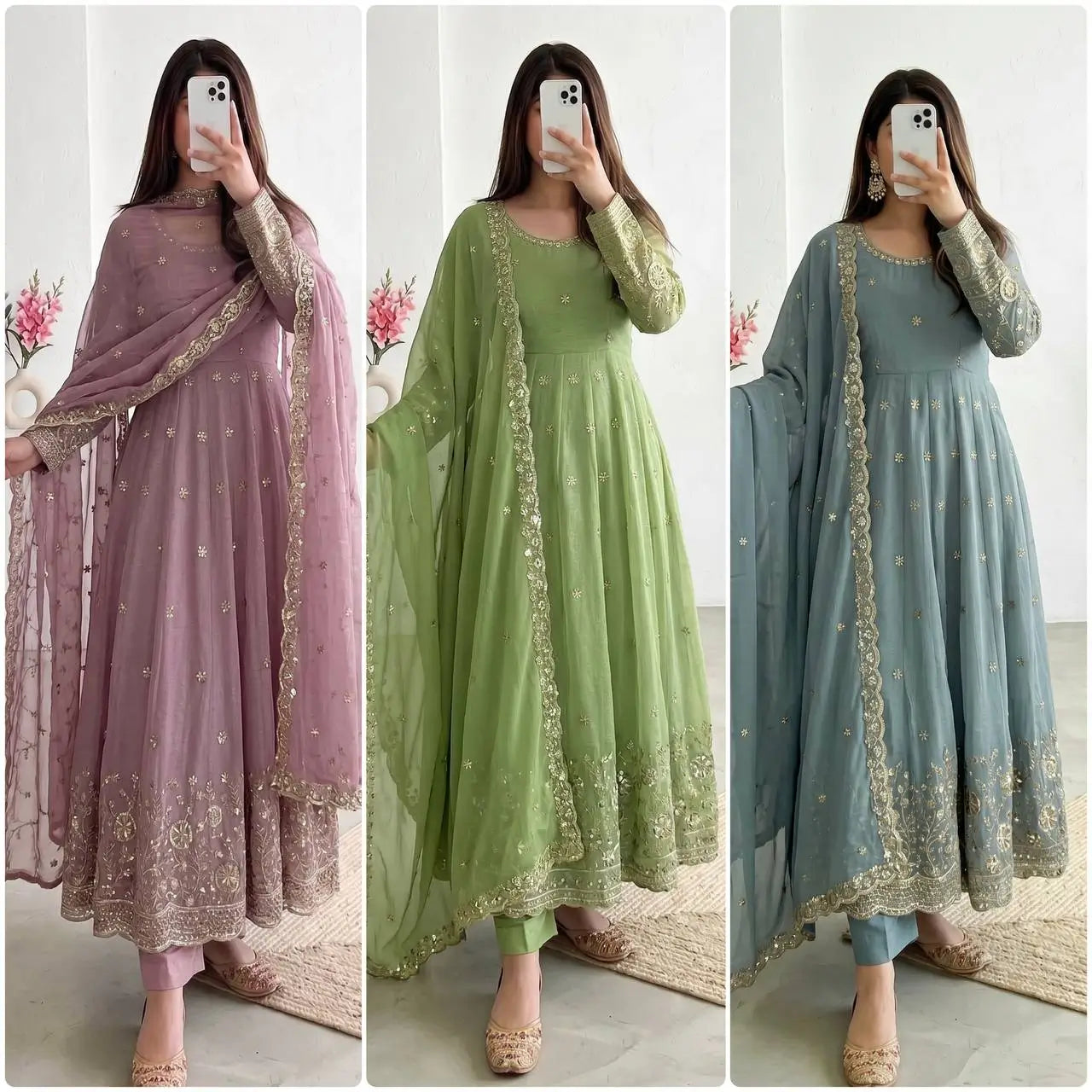 Sequin Crinkle Silk Anarkali