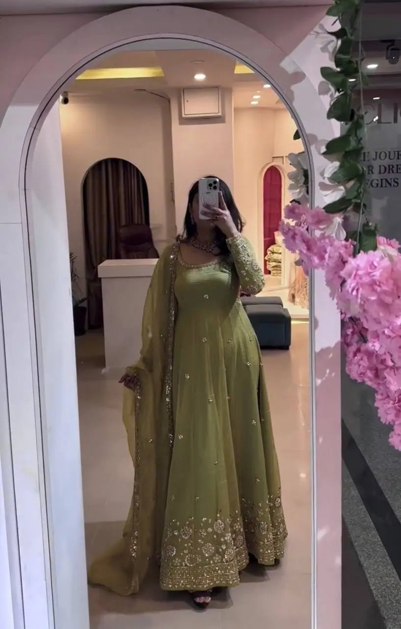 Sequin Crinkle Silk Anarkali
