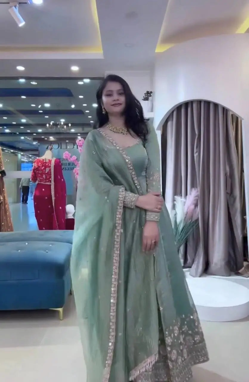 Sequin Crinkle Silk Anarkali