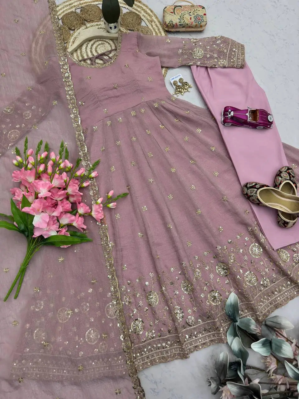 Sequin Crinkle Silk Anarkali
