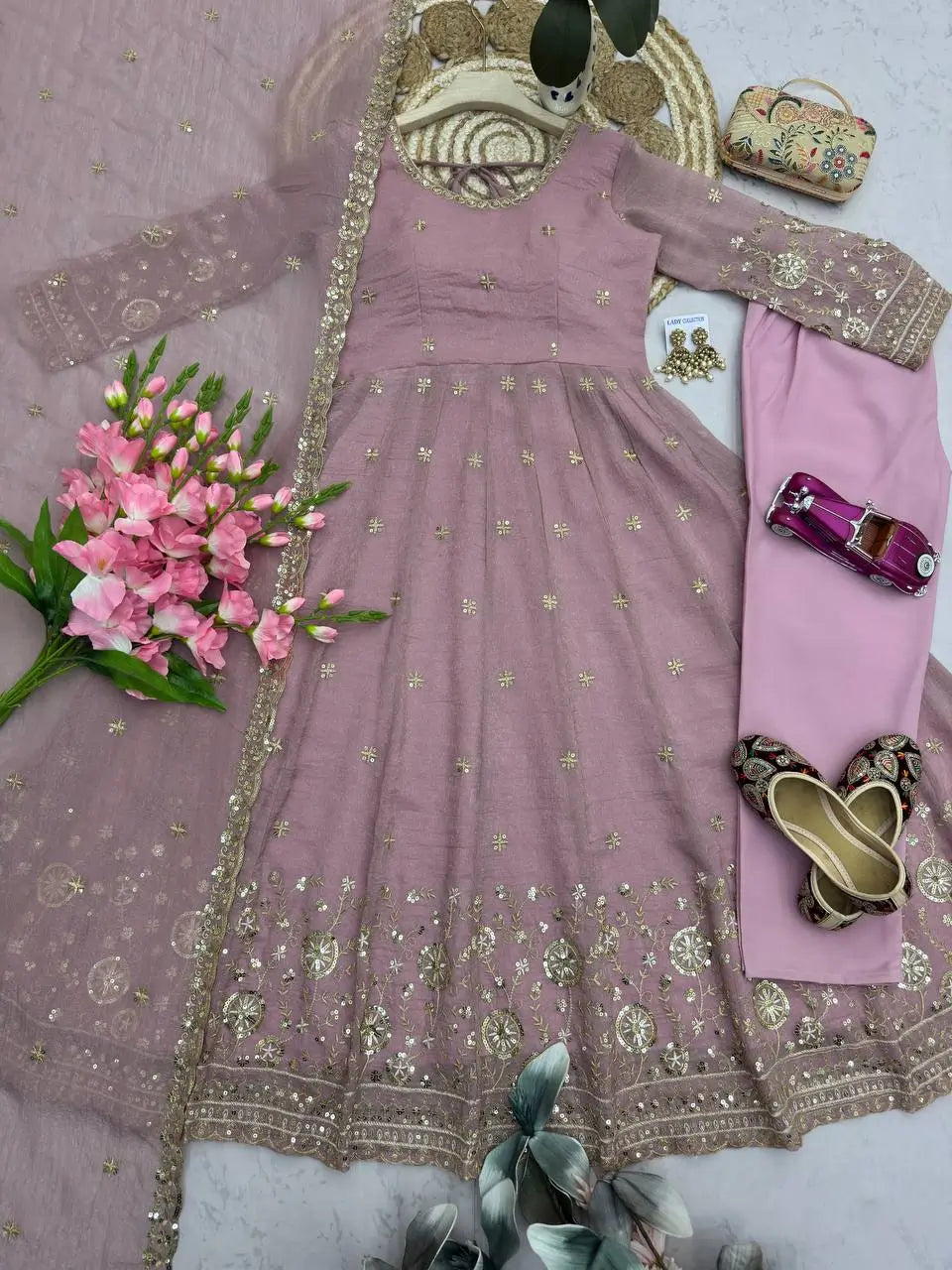 Sequin Crinkle Silk Anarkali