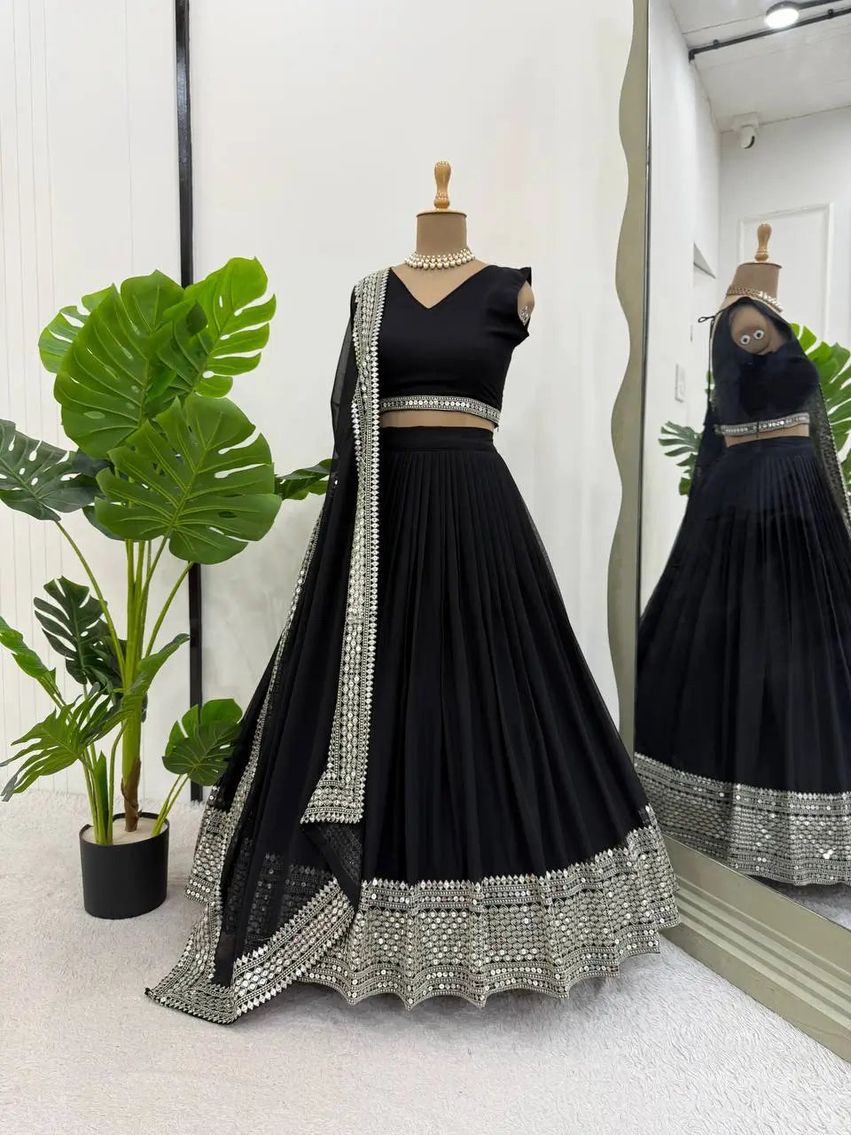 Sequin Embroidered Georgette Lehenga Choli Set with Dupatta