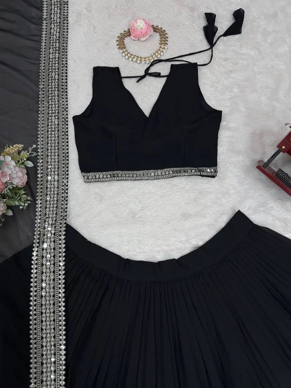 Sequin Embroidered Georgette Lehenga Choli Set with Dupatta