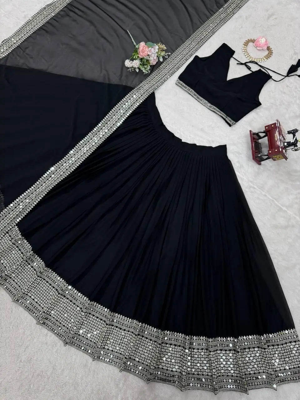 Sequin Embroidered Georgette Lehenga Choli Set with Dupatta