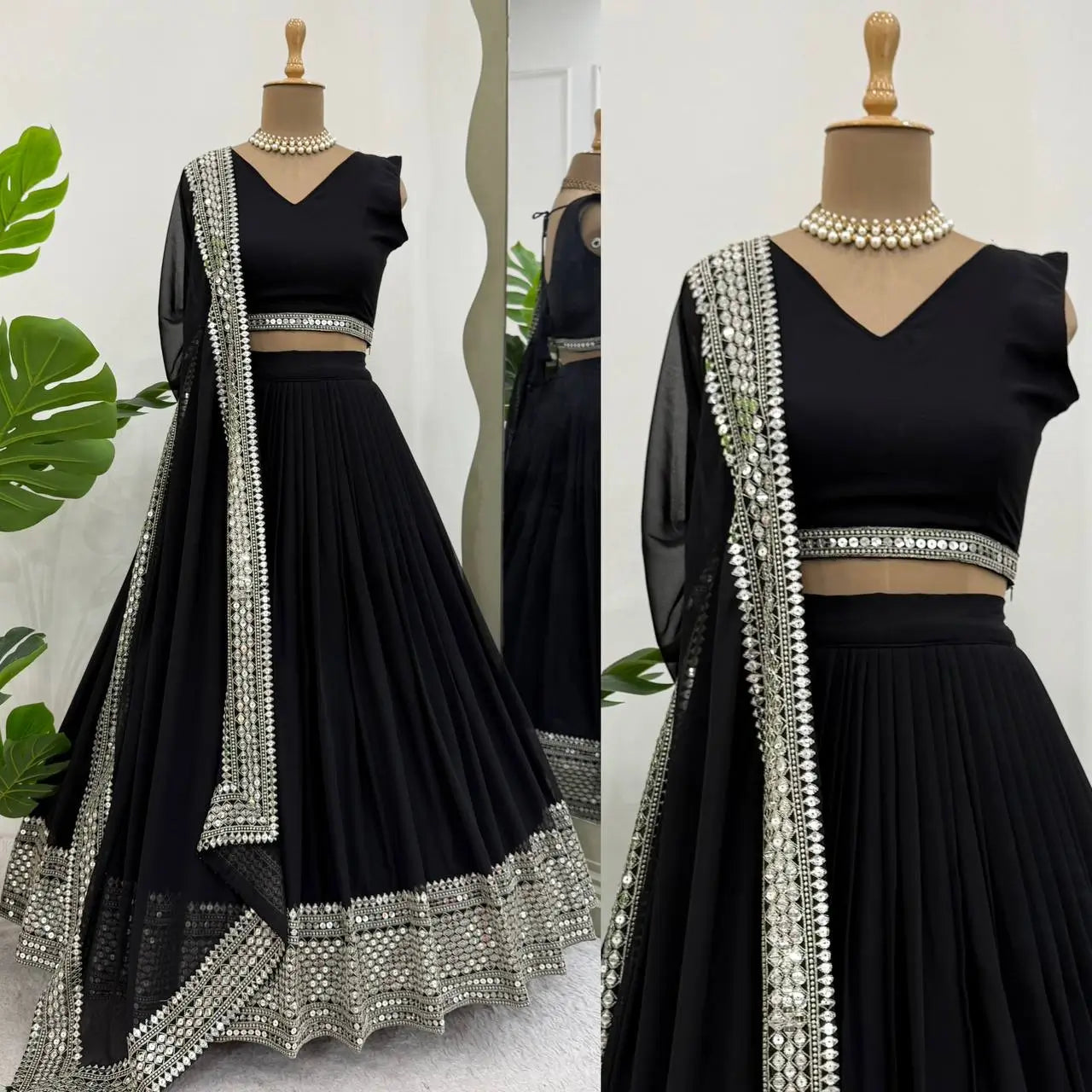 Sequin Embroidered Georgette Lehenga Choli Set with Dupatta