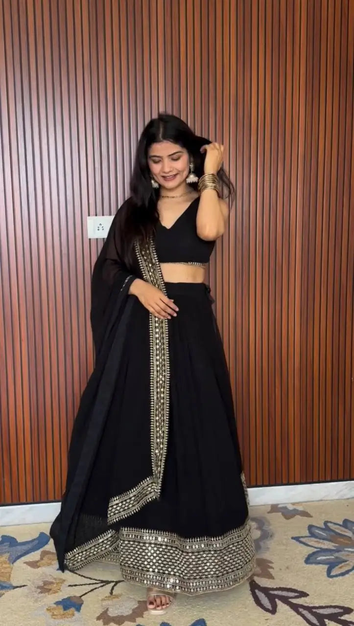 Sequin Embroidered Georgette Lehenga Choli Set with Dupatta