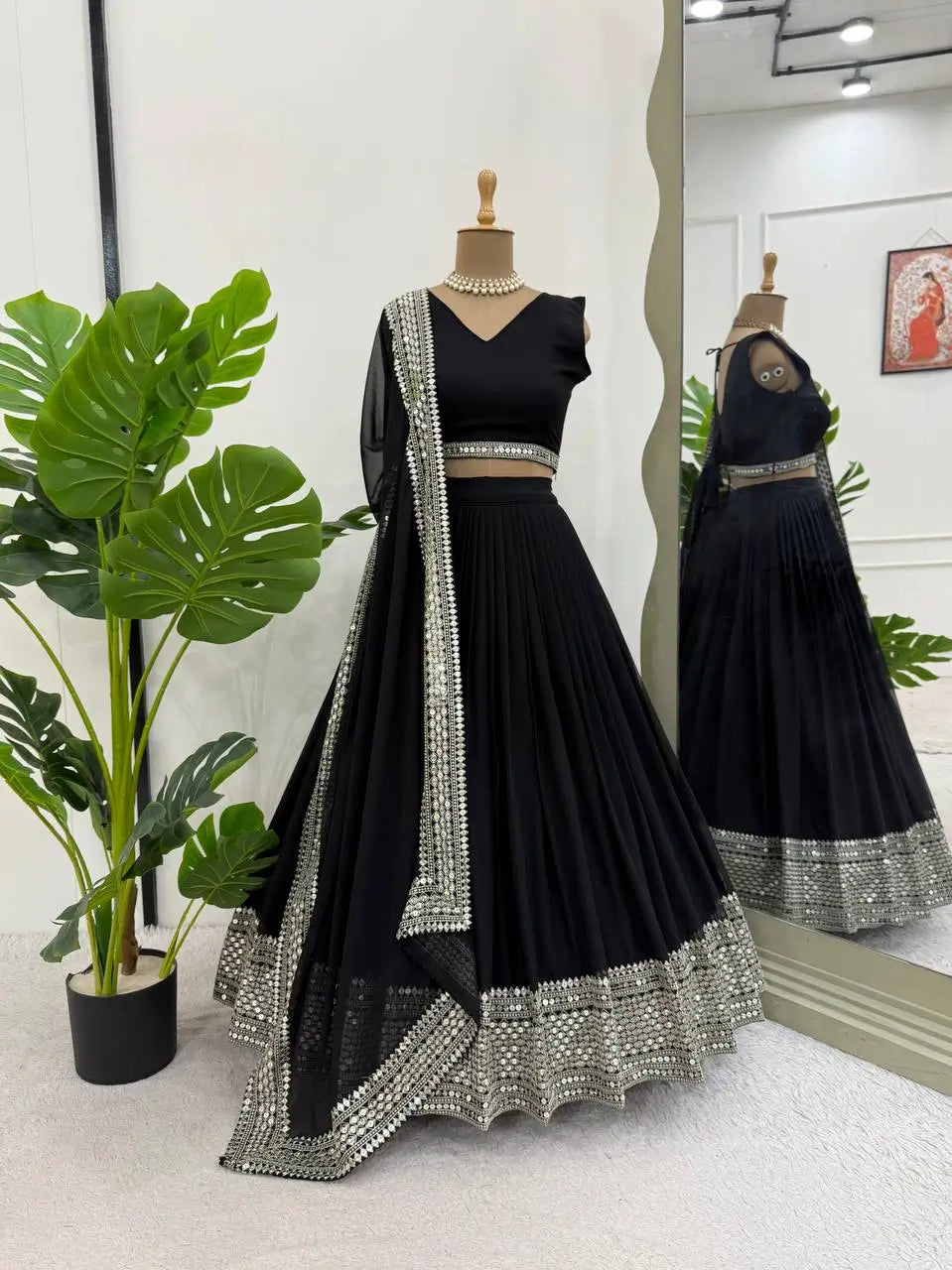 Sequin Embroidered Georgette Lehenga Choli Set with Dupatta