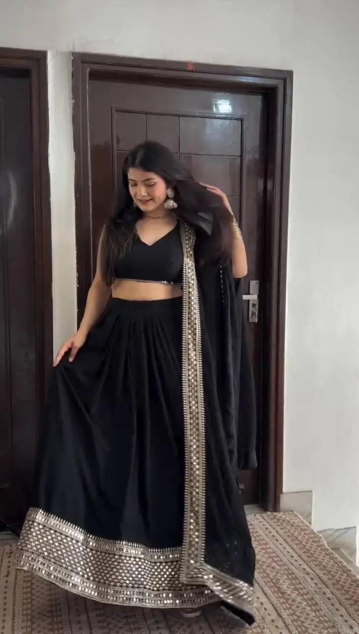 Sequin Embroidered Georgette Lehenga Choli Set with Dupatta