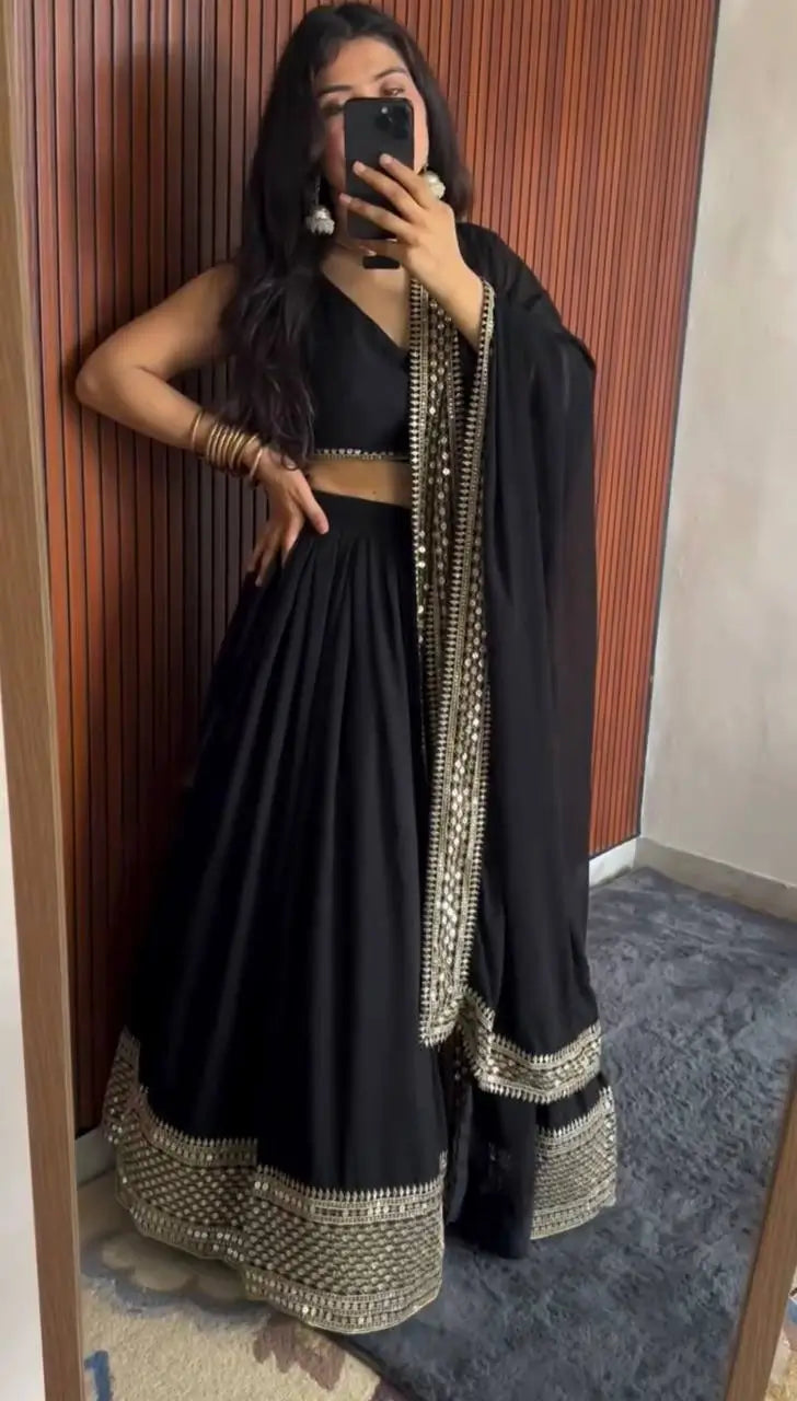 Sequin Embroidered Georgette Lehenga Choli Set with Dupatta