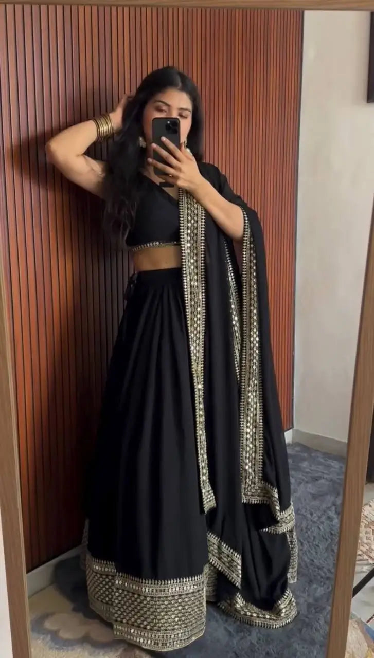 Sequin Embroidered Georgette Lehenga Choli Set with Dupatta