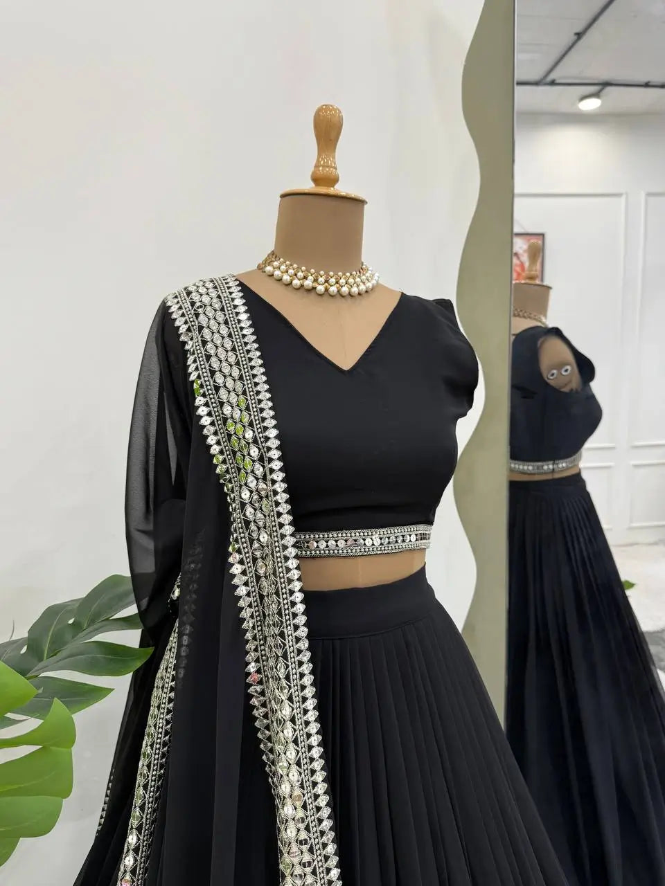 Sequin Embroidered Georgette Lehenga Choli Set with Dupatta