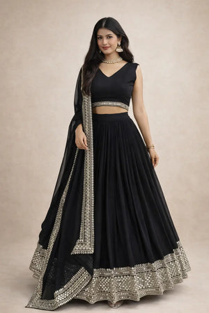 Sequin Embroidered Georgette Lehenga Choli Set with Dupatta