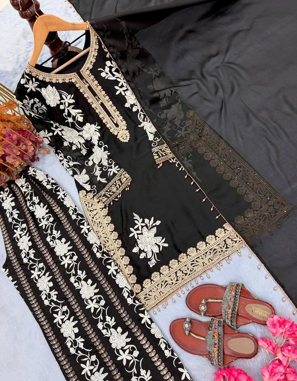 Sequin Embroidered Palazzo Suit Set